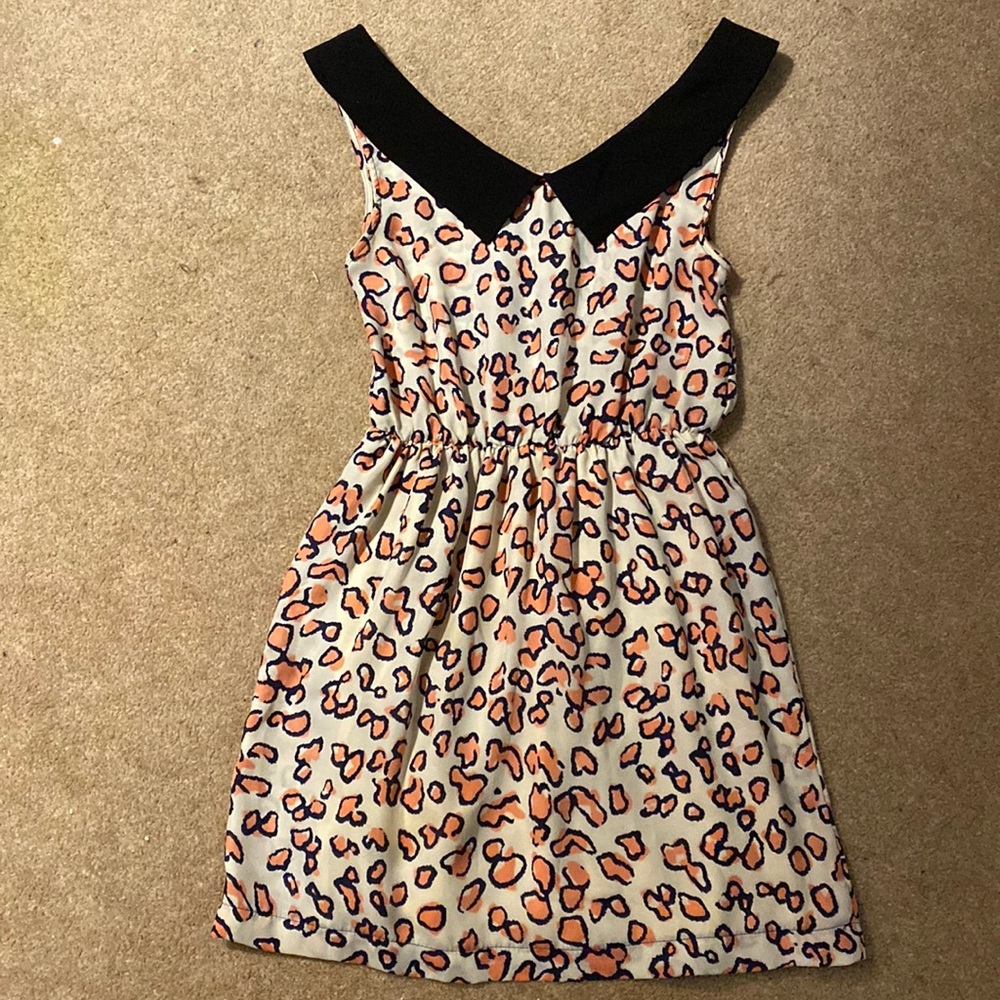 Audrey 3+1 pink leopard collared skater dress - Small